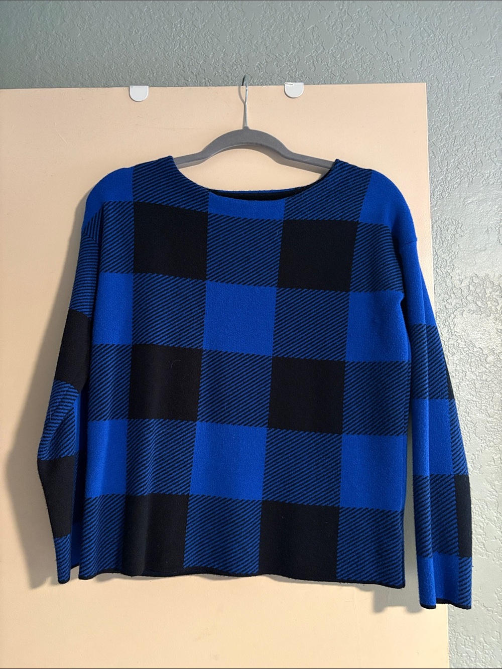 Blue and Black Buffalo Check Crewneck Sweater